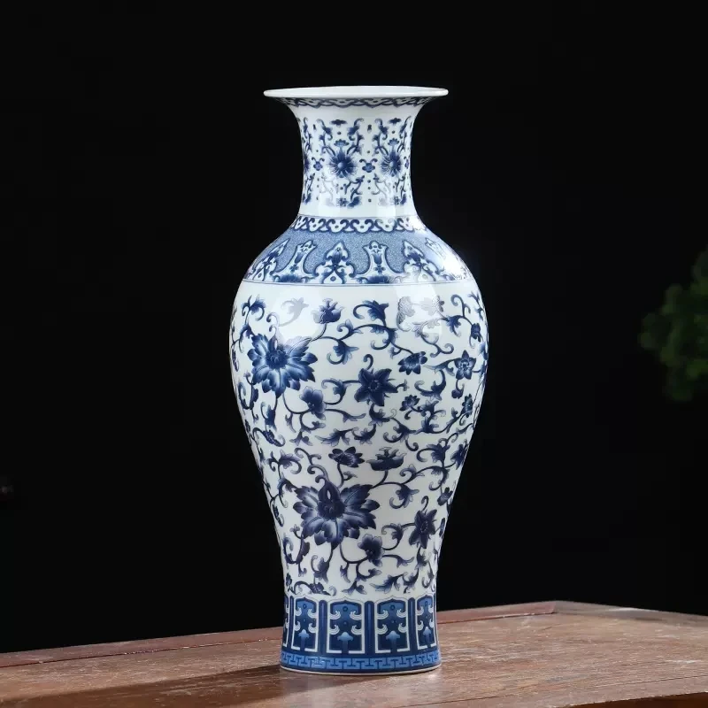 

Jingdezhen porcelain antique blue and white porcelain vase decoration living room flower arrangement Chinese large decorative ha