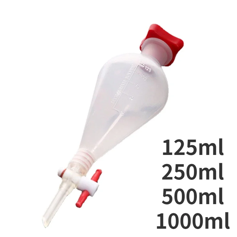 1PC Lab 125ml 250ml 500ml 1000ml Pear-shaped Plastic Separatory PP Funnel with PTFE Piston Laboratory Equipment