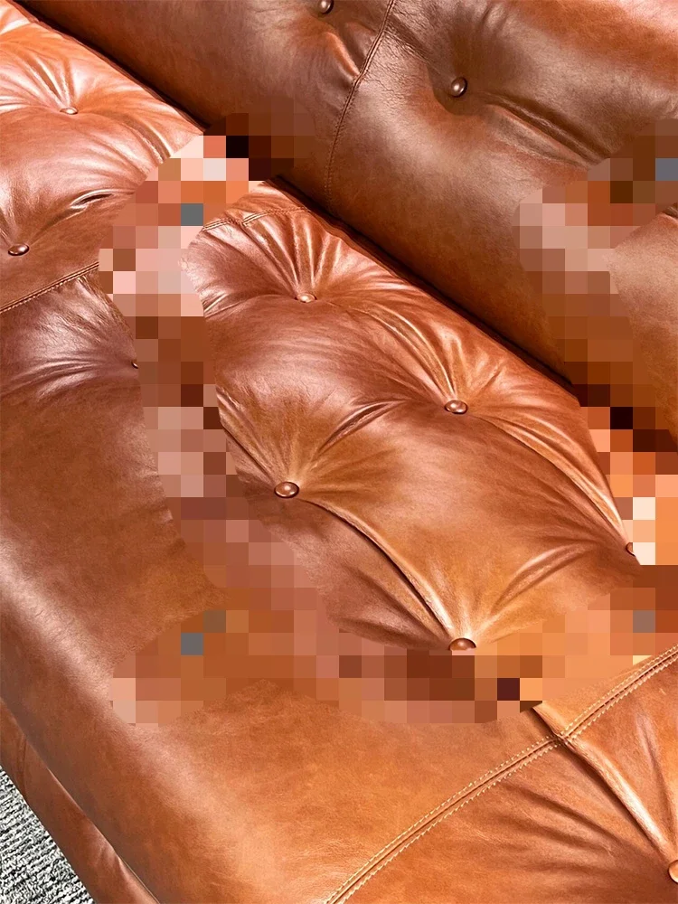 Big steel tooth sofa retro  oil wax first layer leather hippo sofa