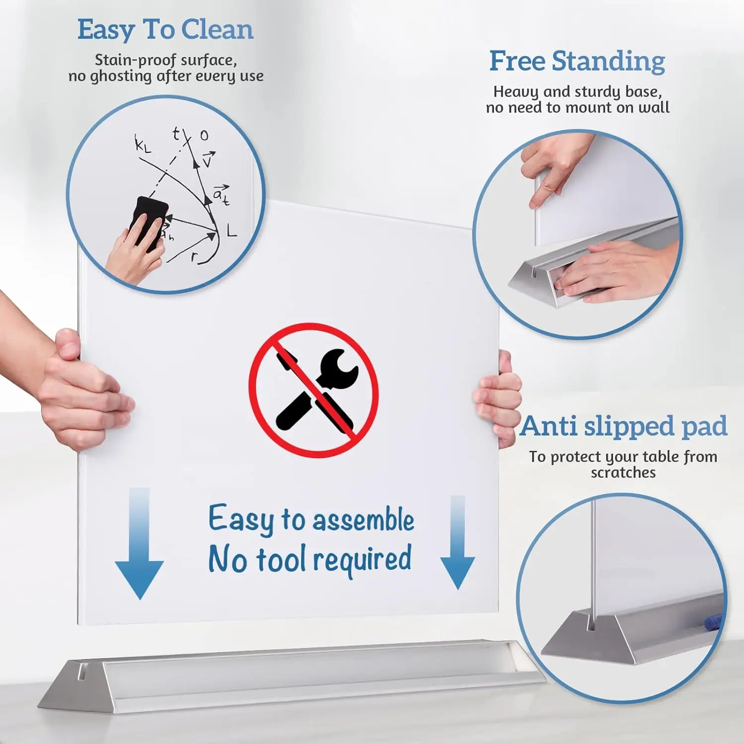 Innovart-自立型ガラスデスクトップ、磁気乾式消去ボード、両面ホワイトボード、デスクトップパネル、23 "x 17"