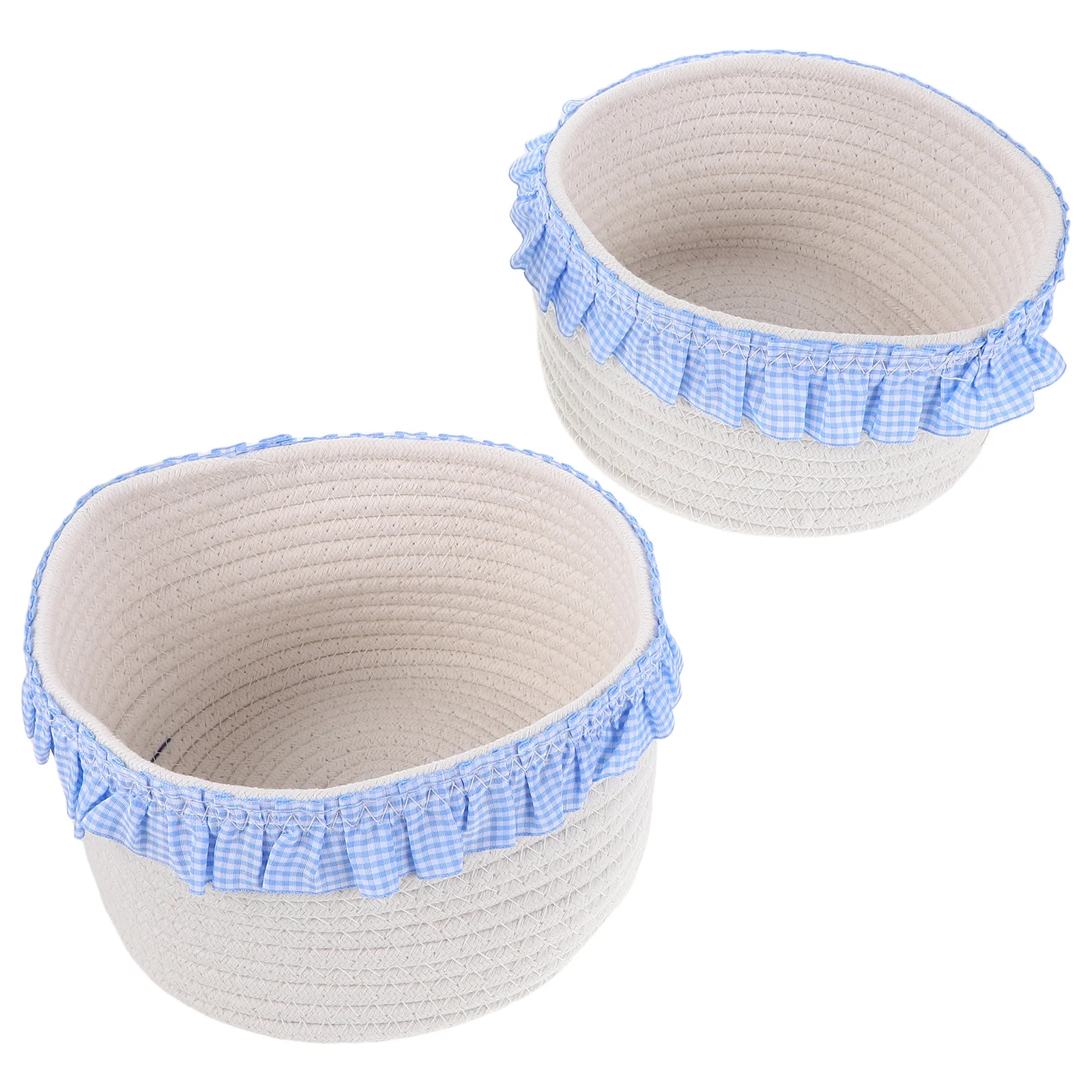 

2Pcs Cotton Rope Woven Storage Basket Sea Salt Blue Handwoven Organizer for Desk Bedroom Bathroom Decorative Storage Bin
