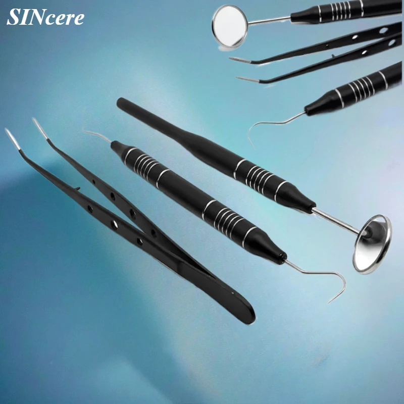 

Dental Mirror Tweezers Kit Dental Curve Probe Dental Plaque Remover Teeth Cleaning Whitening Care Tool Stainless Steel