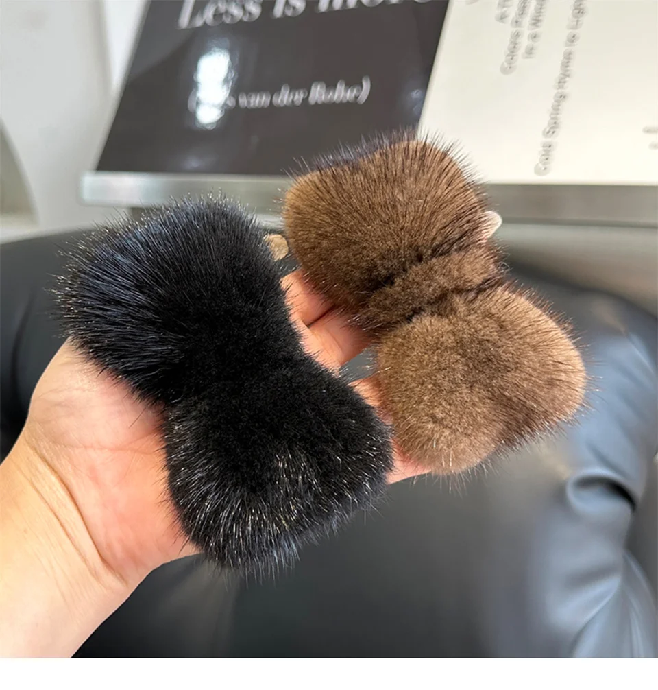 Luxury Real Mink Fur Hair Larg Bowknot Hairpin Side Clip Net Red Cute Olush Fur Headdress Shiny Hair Scratch Accessories Gifts