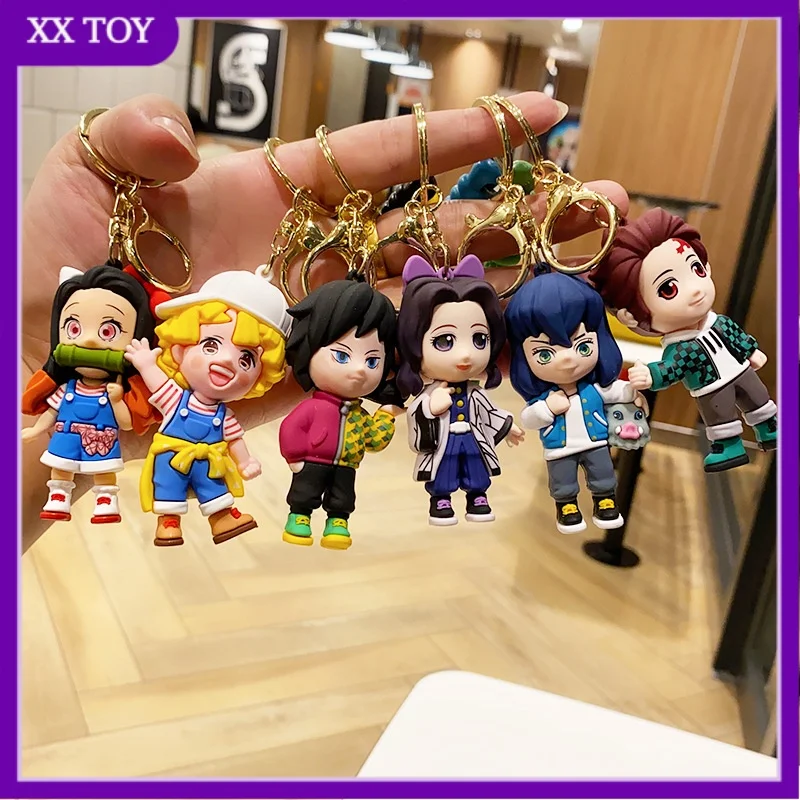 New Anime Demon Slayer Key Rings Cartoon Kamado Nezuko Hashibira Inosuke Kamado Tanjirou Schoolbag Pendant Collect Small Gifts