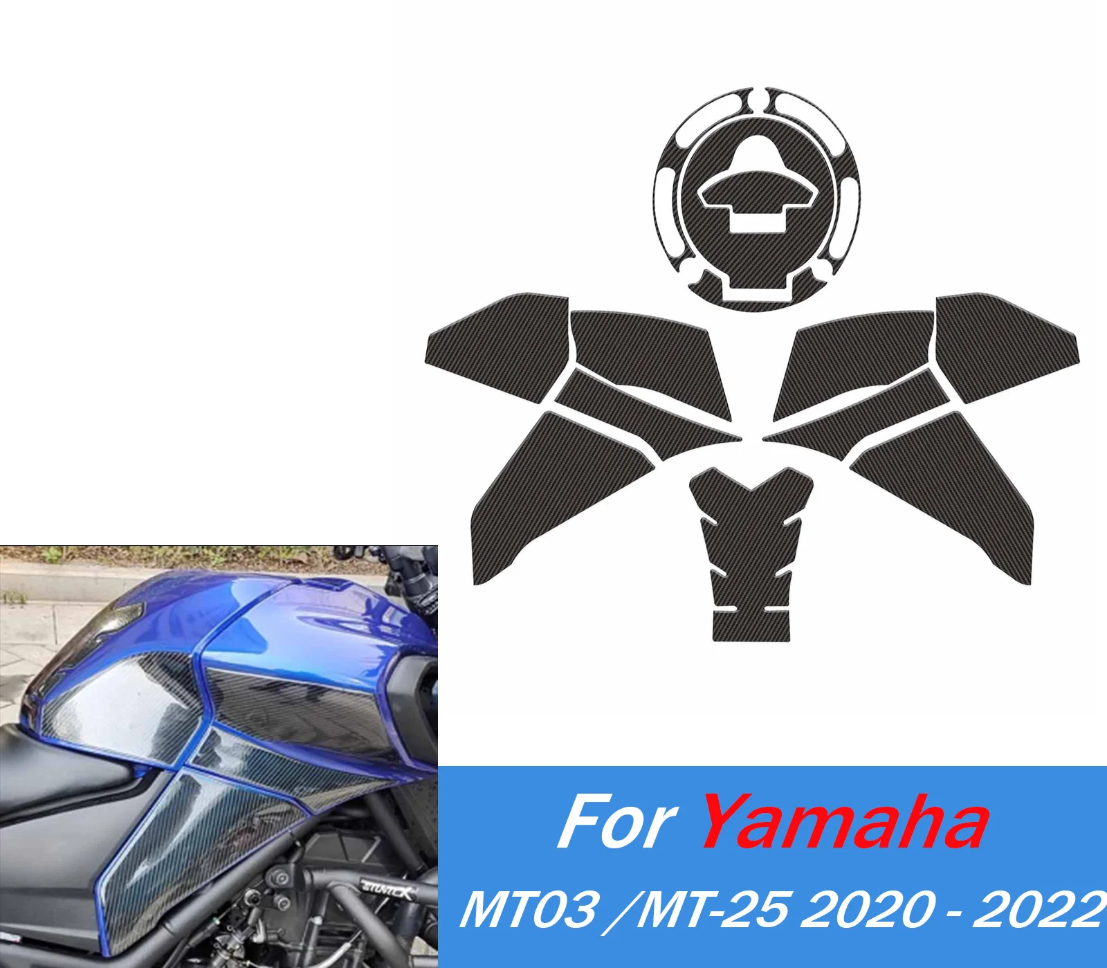 

Мотоциклетная боковая накладка на топливный бак для Yamaha MT-03 MT03 MT-25 MT25 2020-2022, защитные накладки на бак, наклейки на наколенник, тяговая накладка