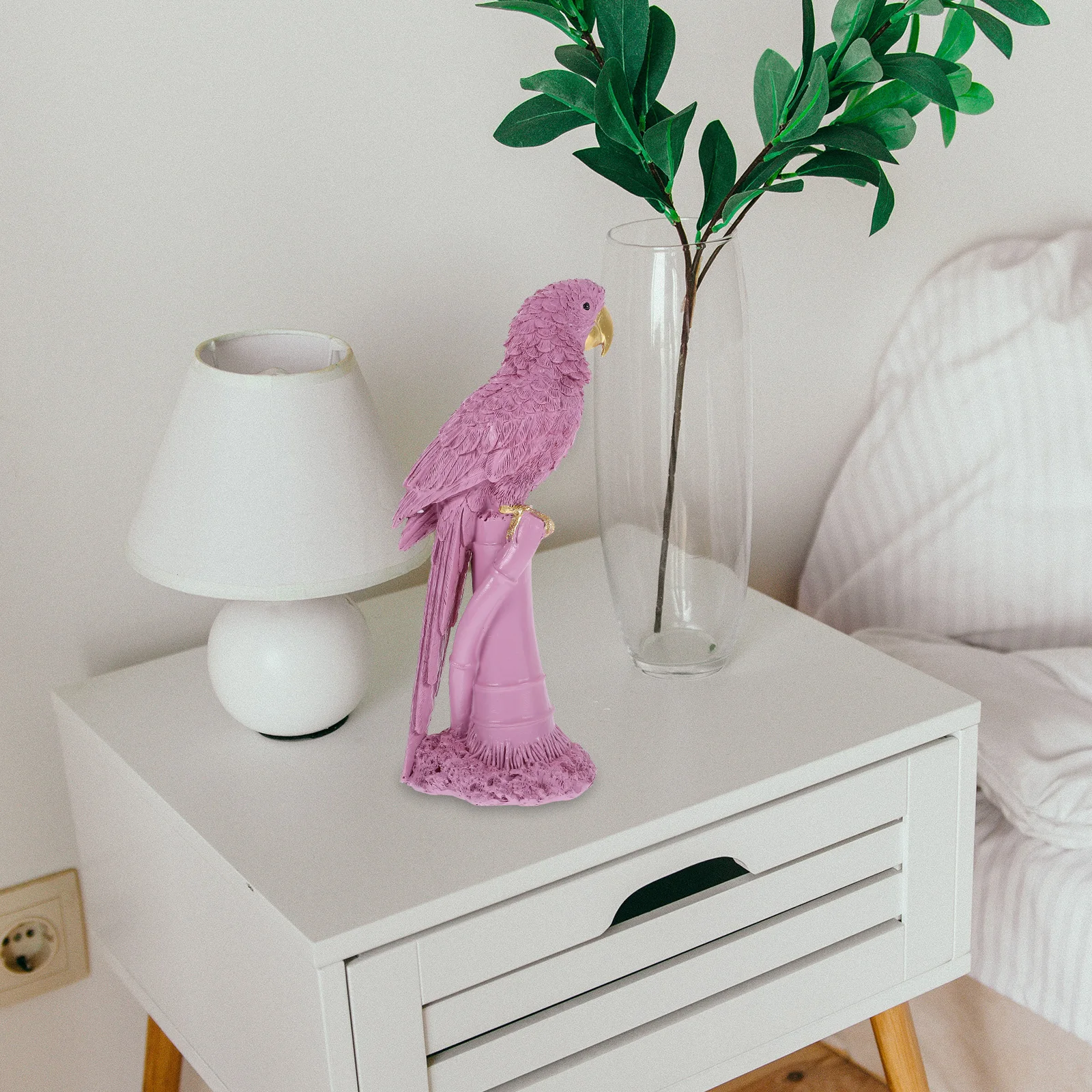 

Resin Parrot Figurine WG19110B Pink Bird nament Lifelike Design Vibrant Decor Living Room Bedroom Study Desktop