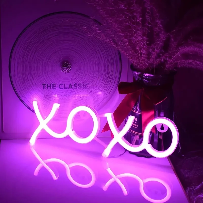 Neon Sign Pink LED XOXO Neon Light, Wall Art Decoration For Bedroom Living Room Party Bar Club Decor Gift Illuminated Sig