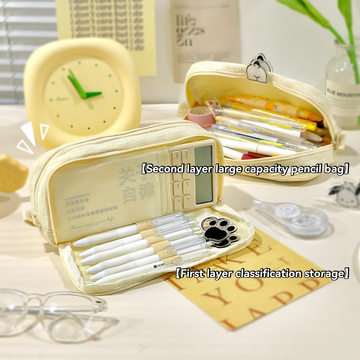 

Kawaii Large Capacity Pencil Bag Korean Stationery Double-layer Classified Storage Design Cost-effective Student Pencil Bag