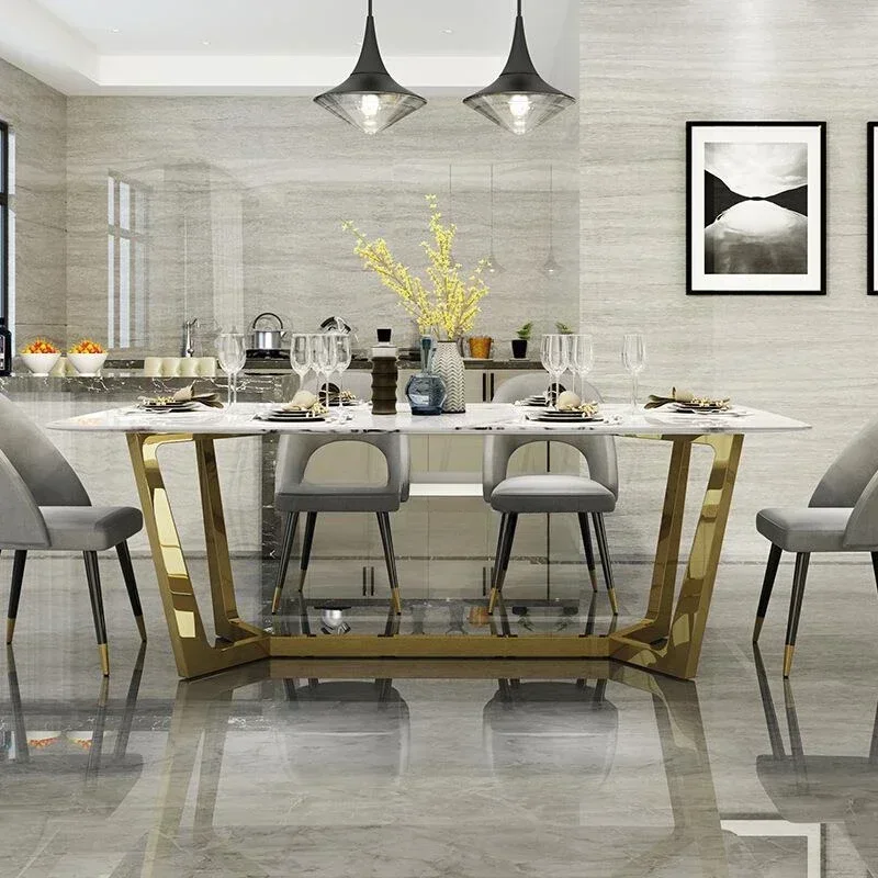 Premium Advanced  Mavisun Nordic Stainless Steel Dinette Combination Simple Designer Creative Luxury Rectangular