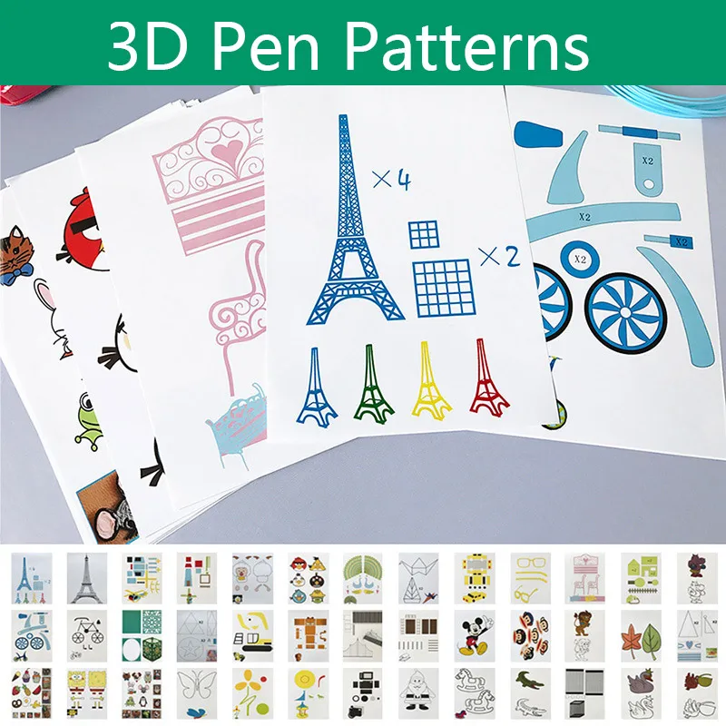 3D Pen Copy Board Template 20 Random Patterns With Copy Board,10 colors Filament PLA, ABS, PCL 1.75mm