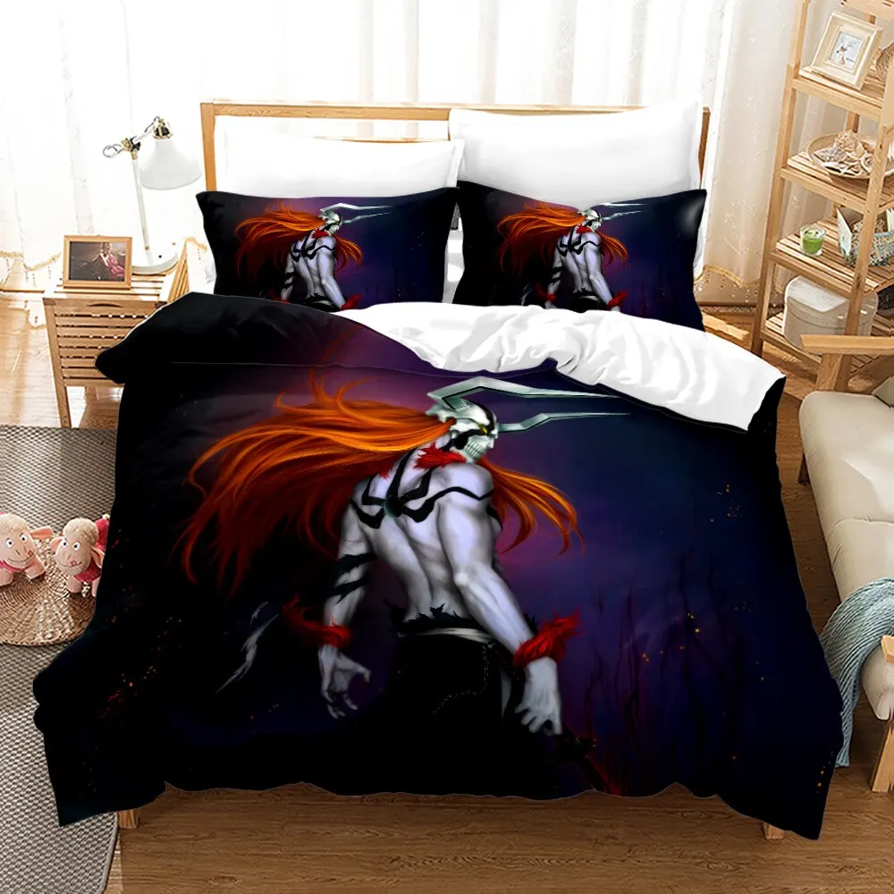 Imagem -05 - Anime Bleach Ichigo Conjunto de Cama para Crianças e Adultos Capa de Edredão Fronha Capa de Cama Tecido Doméstico Gêmeos para Meninos e Meninas Queen Size