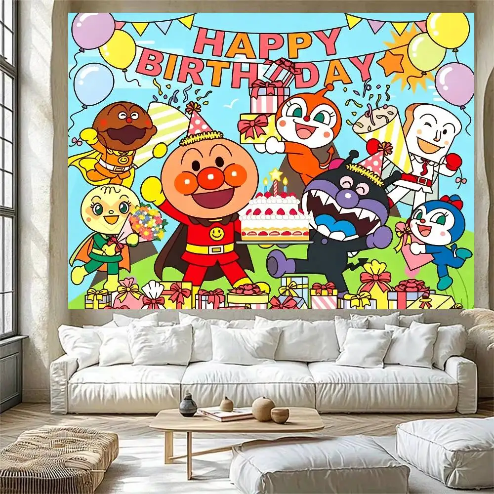 Cartoon-Anpanman-Themen-Partydekorationen Hintergrund Kinderthemen-Geburtstagsparty-Zubehör Dekorationsbanner Baby-Taufe