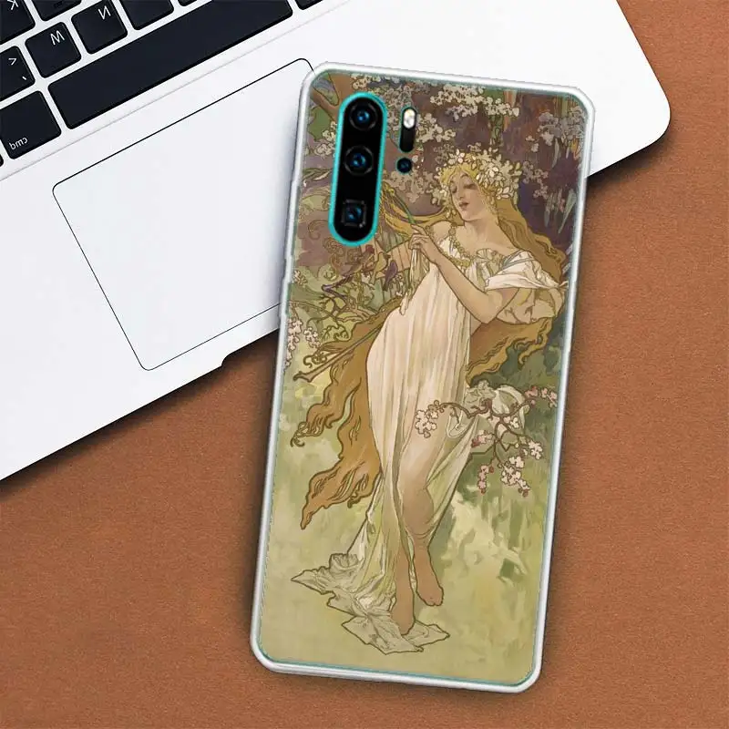 Alfons Mucha Primavera Phone Case For Huawei Mate 40 Pro 30 20 Lite 10 Huawei P30 Lite P50 Pro P40 P20 P10 Cover Coque