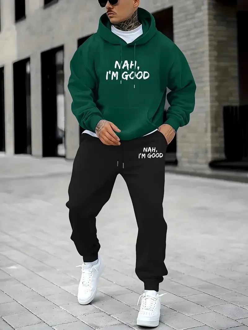 2026 Autumn/Winter New Style Street Casual Fashion Comfortable Soft 3D Letter Pattern Printed Men's Hooded Sweatshirt Set view 6