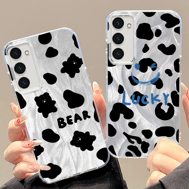 Black Lucky Bear Printing For Samsung S24 S23 S21 FE Plus Ultra A03 A25 A23 A22 A21S A15 A14 A12 5G Feather Yarn Cover