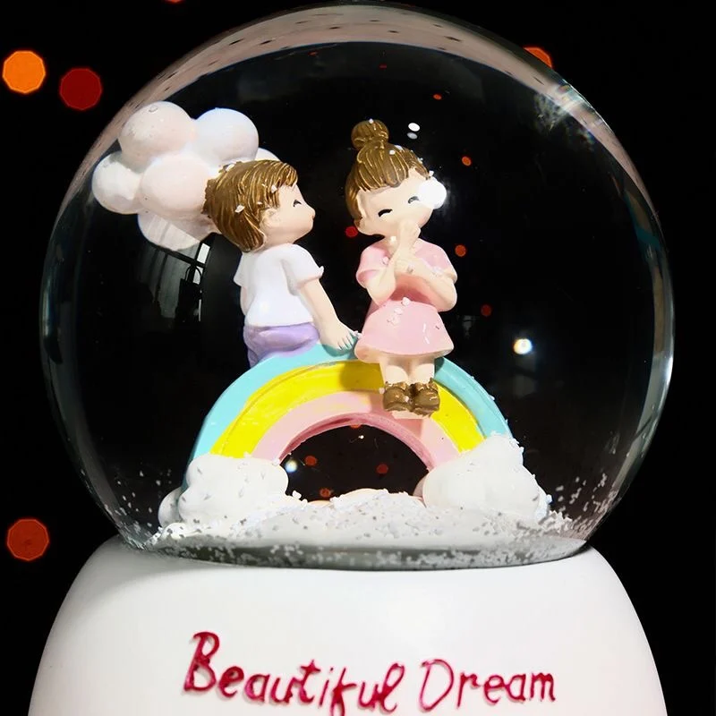 Pink Couple Crystal Ball Snow Globe Home Decorations Ornaments Battery-Powered Resin Base Decoração Para Quarto 스노우볼 Kid Gift