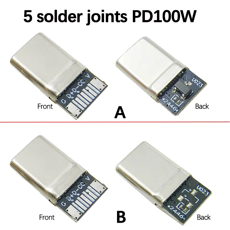 

1Pair Type C Male Plug 5 Solder PD100W 20V 5A Fast Charging DIY Soldering Connector PCB Board For USB C Cable Repair Making