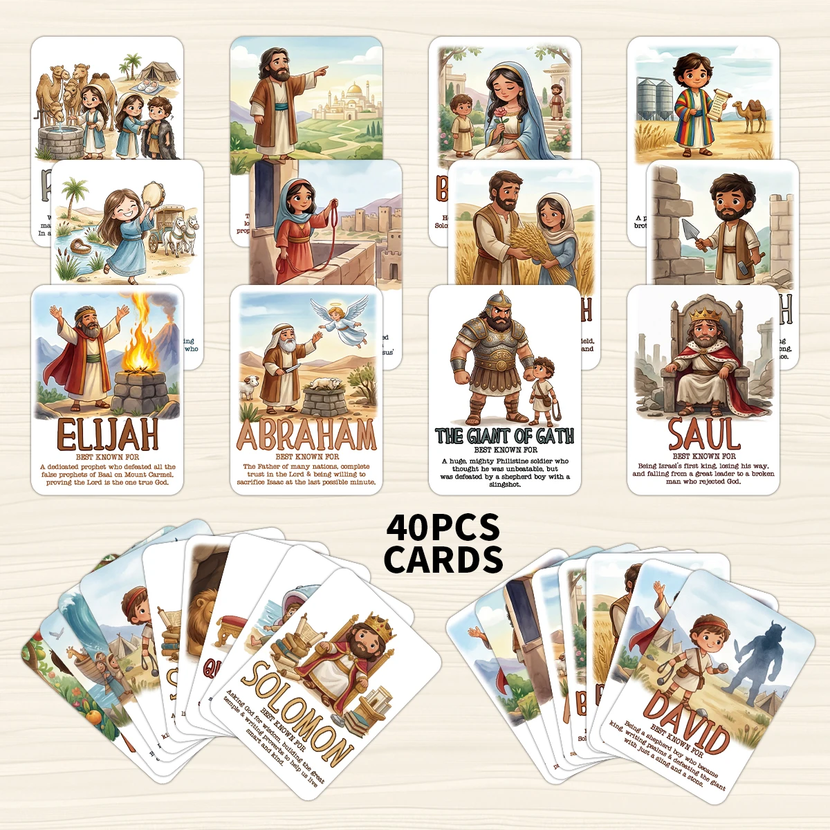 40 Tarjetas de Personajes de Héroes Bíblicos para la Escuela Dominical, Herramienta Educativa de Papelería, Devocionales para el Crecimiento Espiritual Familiar, Estudio Bíblico