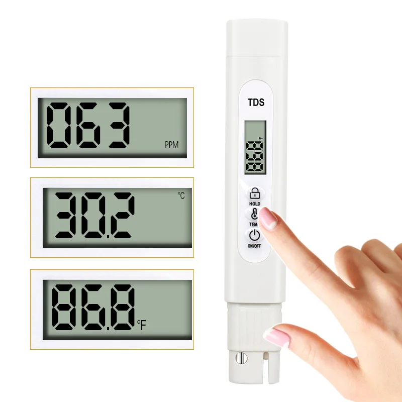 TDS Meter Tester White Portable Detection Water Purity Quality Test Pen 0-9999 PPM Measurement Range