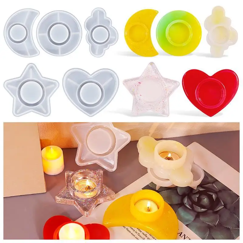 DIY Candlestick Candle Holder Silicone Mold Moon Star Heart Gypsum Silicone Mold Epoxy Resin Mold Ornament Cement Plaster Decor