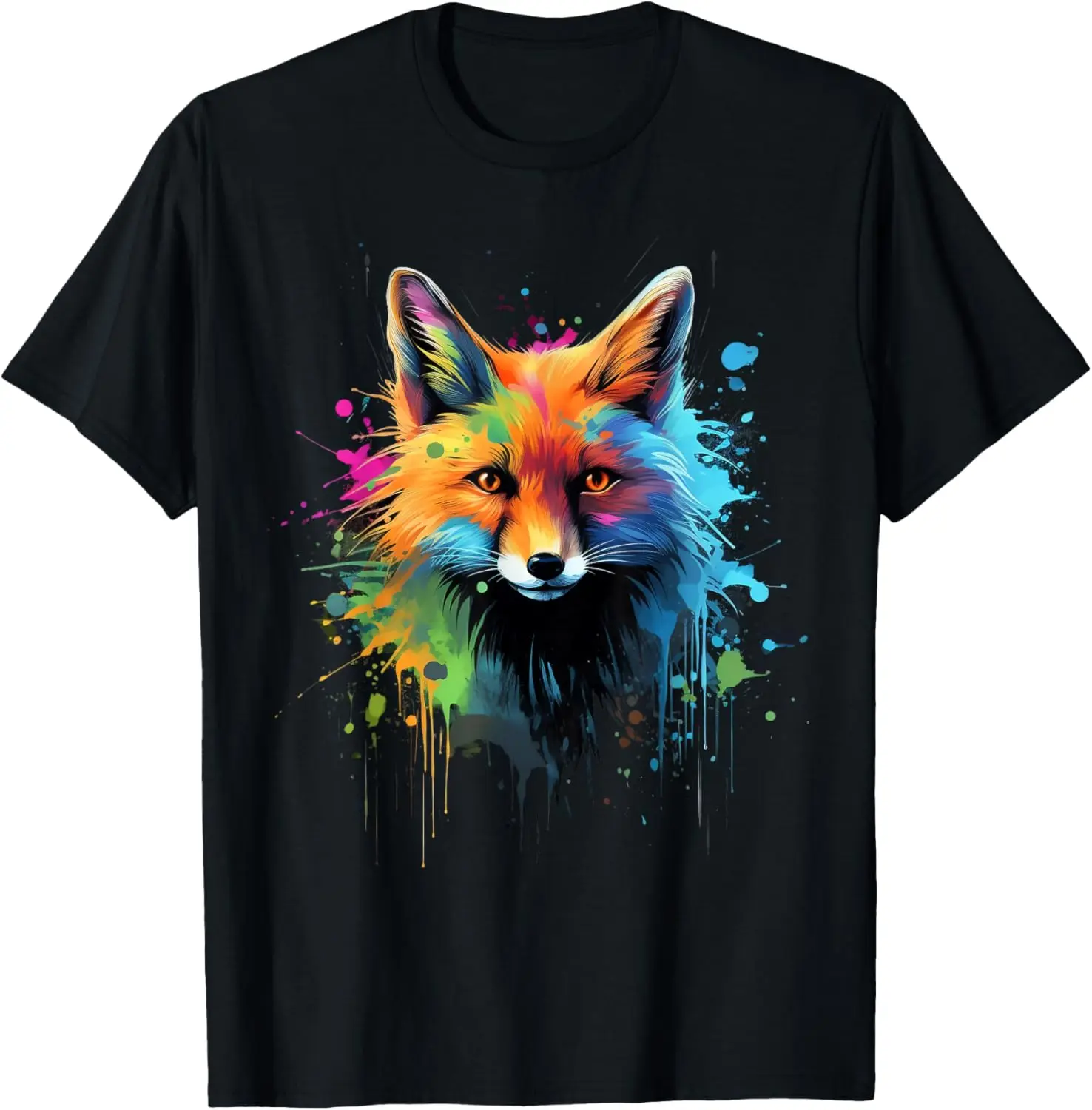 

Colorful Fox Splatter Art Graphic Tee Breathable Cotton Short Sleeve T-Shirt Trip Style