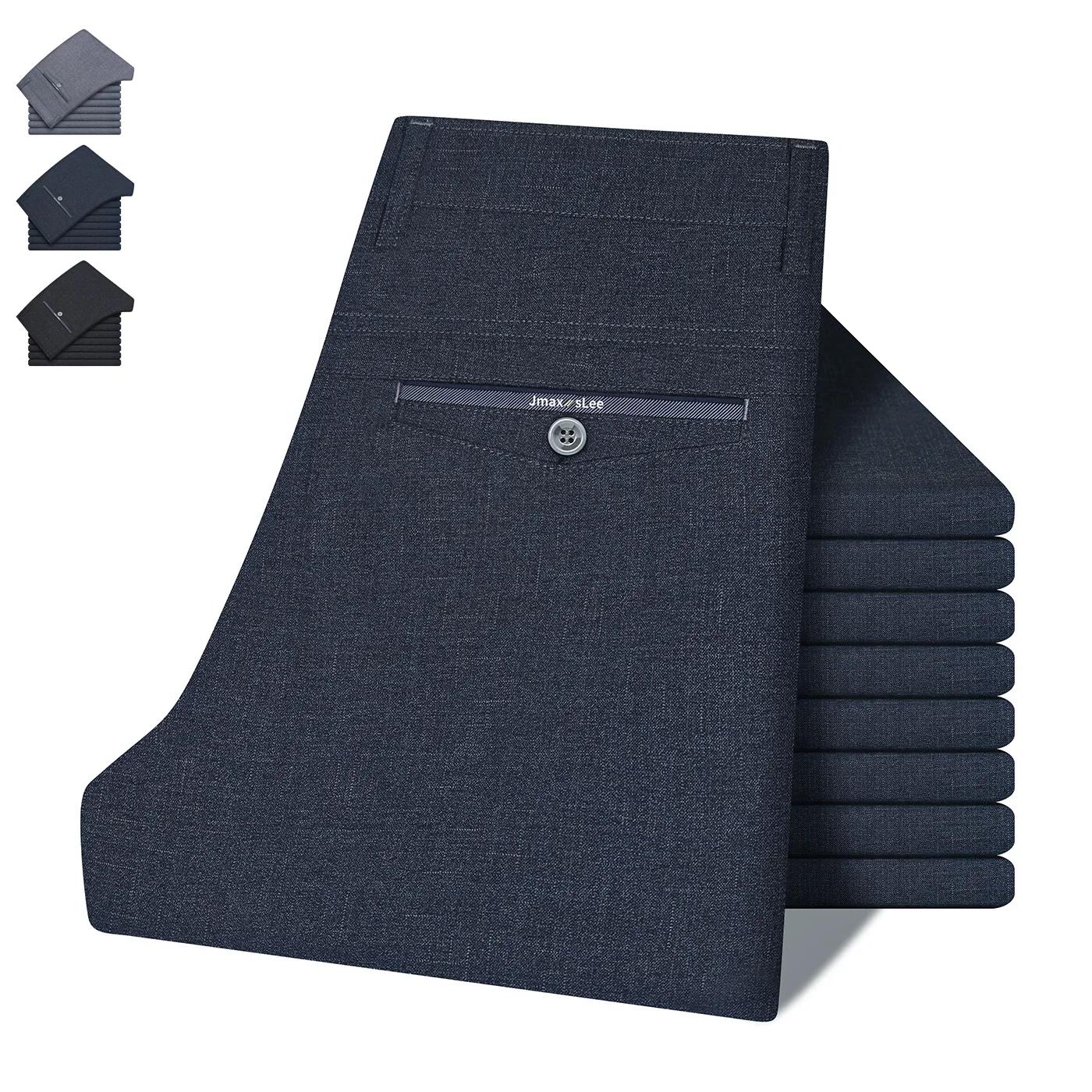 

Brand Clothing Summer Suit Pants Men Business High Waist Baggy Straight Middle Aged Dad Formal Long Dress Trouser Father's Day
