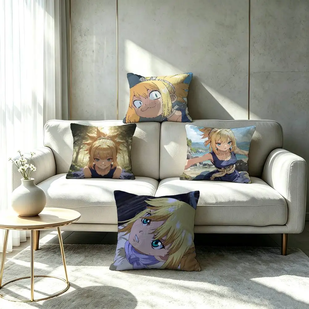 Anime Dr STONE kohaku Double-sided printed pillow cover Solid color minimalist pillowcase, fits all bedroom styles