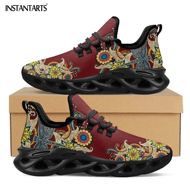 INSTANTARTS Mandala Flower Print Women Lace up Mesh Swing Sneakers Dragonfly Lace up Platform Shoes Ladies Running Shoes Zapatos