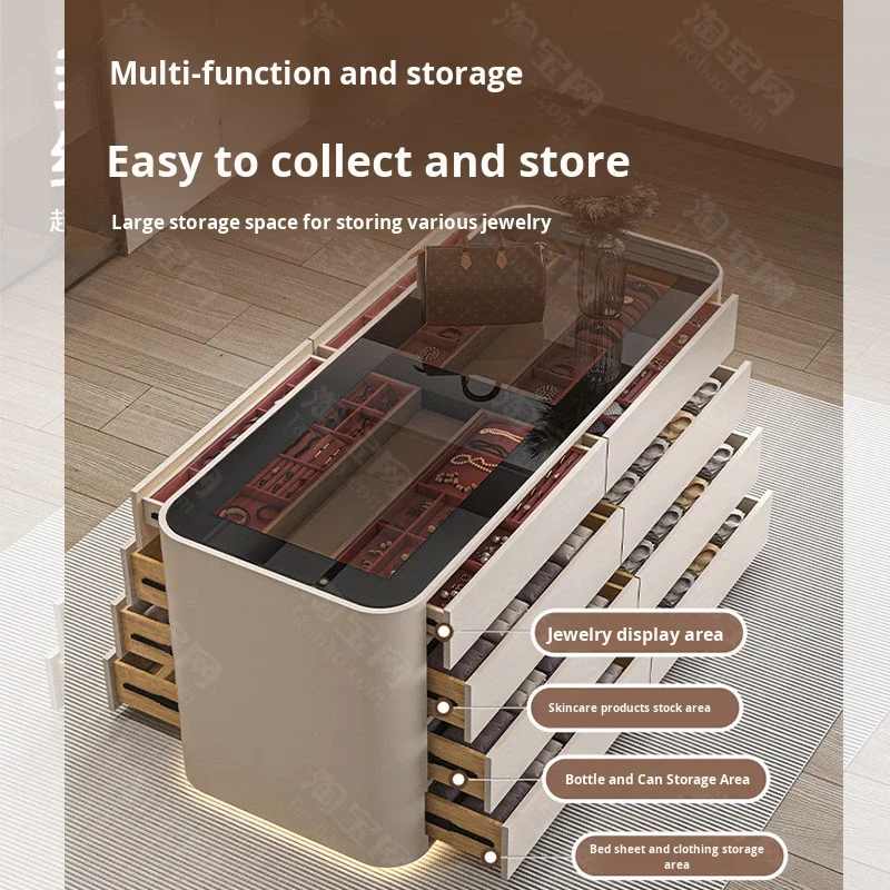 Walk-in closet island cabinet light luxury dust-proof jewelry display storage cabinet drawer counter vanity table