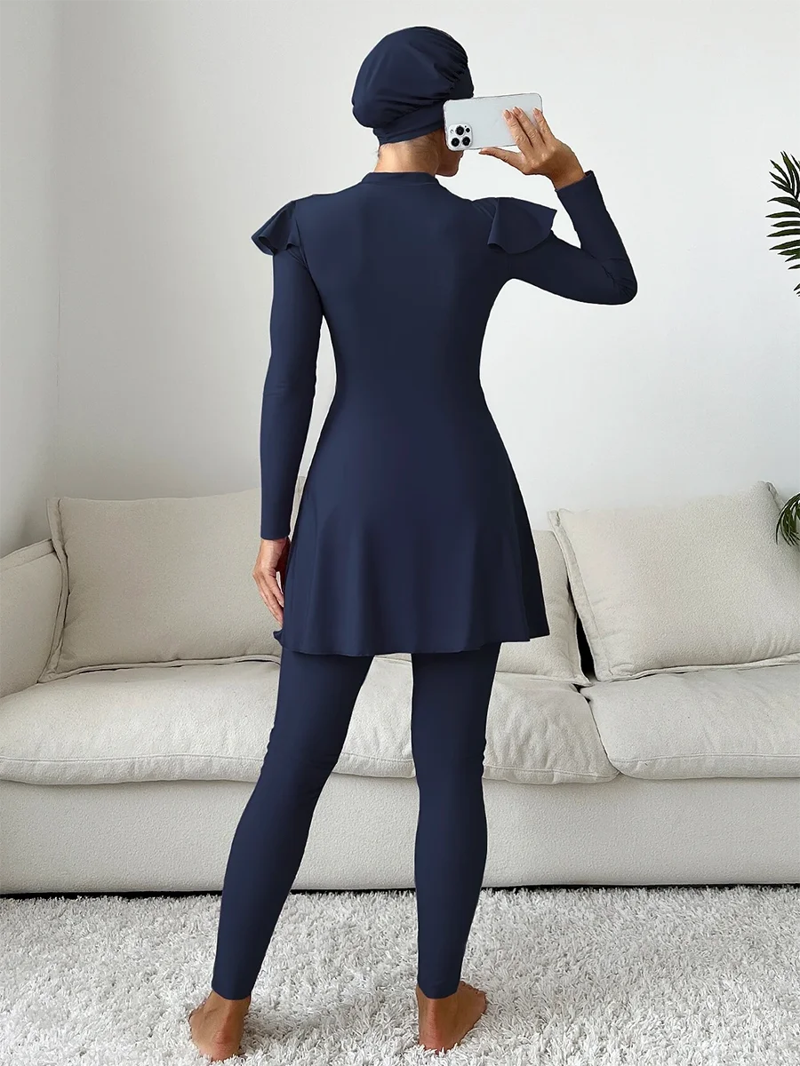 Burkini de 3 piezas para mujer, traje de baño musulmán con estampado Floral, cobertura completa, Hijab islámico, ropa de playa