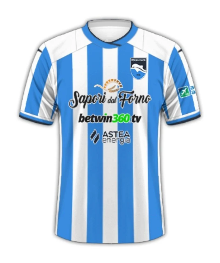 Camisa de Futebol Pescara Calcio 2025-26 Kit Casa Impressão 3D Adulto Infantil Camiseta Esportiva Família Verão Secagem Rápida Macia Leve