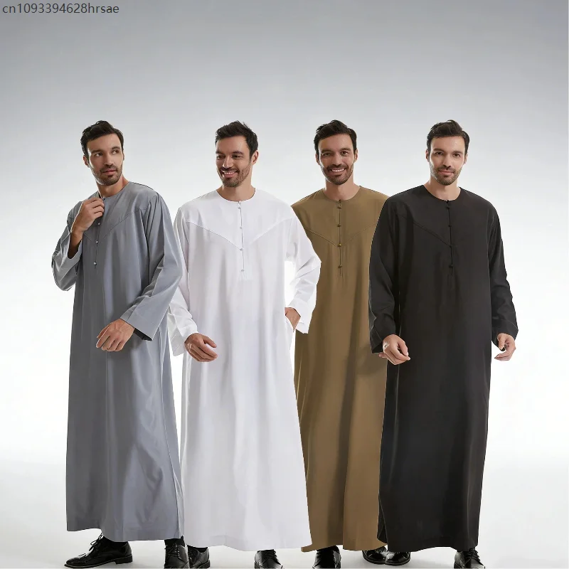 

Men's Thobe Arabic Traditional Long Sleeve Robe Muslim Kaftan Islamic Clothing for Men Loose Fit Casual Formal Wear