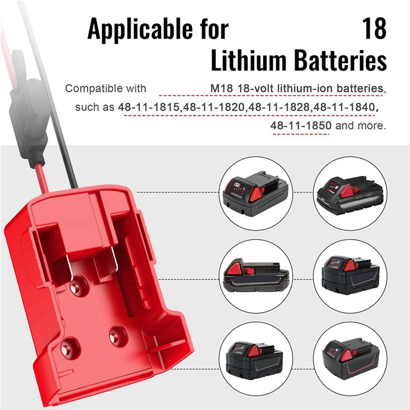 

A02F-2X Power Wheels Adapter For M18 Battery With Wire Harness Connector 12AWG Wire With 40A Fuse For Peg-Perego