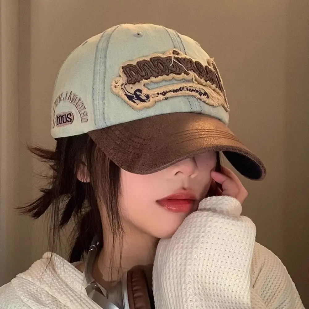 

Retro Splicing American Retro Baseball Caps Cotton Baseball Hat Tattered Jeans Sun Hat Sunscreen Denim Peaked Cap Men