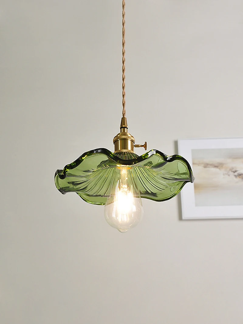 Modern Simple Lotus Leaf Pendant Lights for Bedroom Dining Room Kitchen Nordic Led Glass Pendant Lamp Green  Brown/ Clear Glass