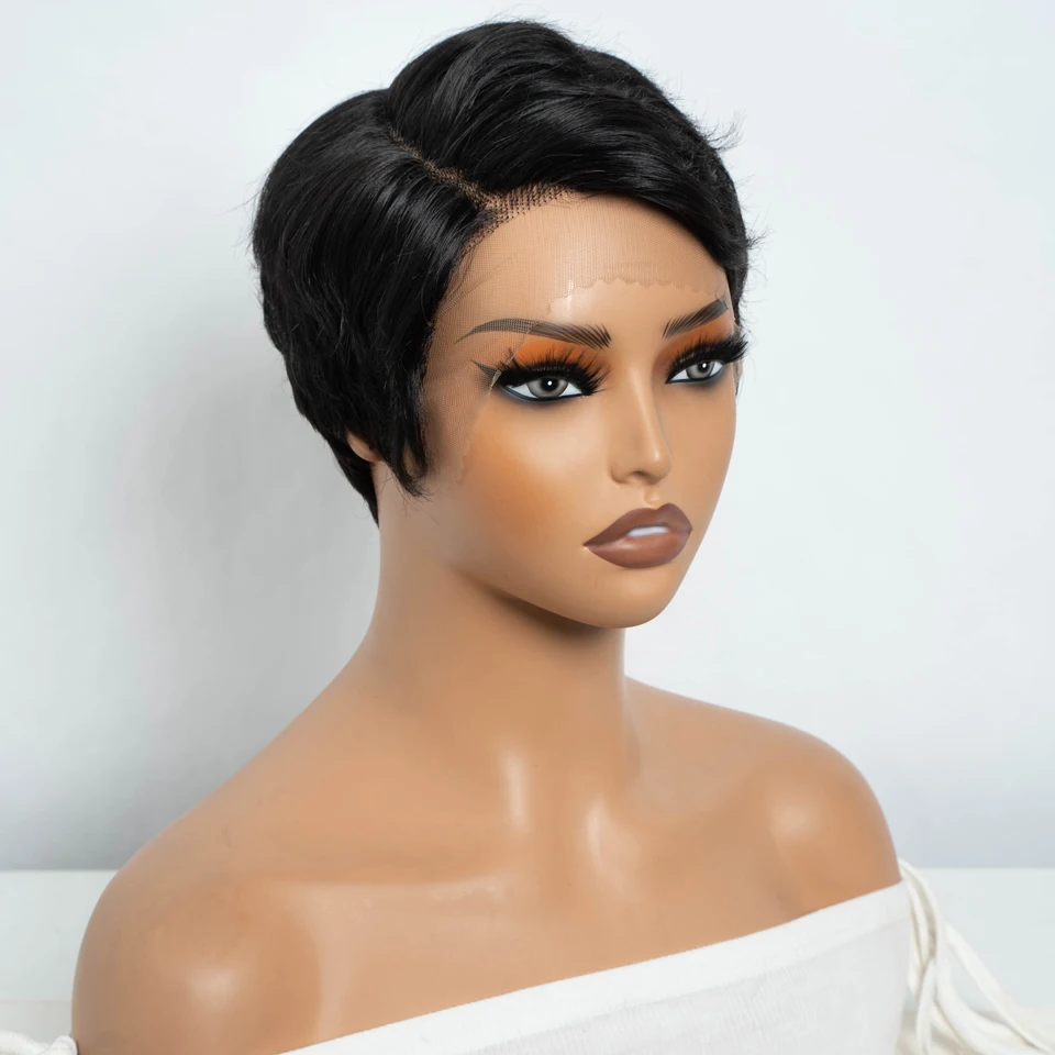 Lekker-Peruca reta para Mulheres, Perucas Curtas Pixie Cut, Cabelo Humano, Frente Rendas, Pronto para Vestir, Cabelo Remy Brasileiro, Colorido, Parte 13x1