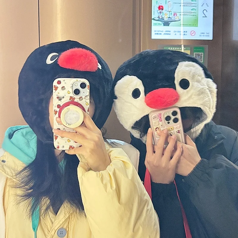 

Натуральный чехол на голову Pingu Penguin для девочек, милая кукла-животное, защита ушей, теплая новая шапка с булочкой, игрушка, плюшевая наполненная игрушка