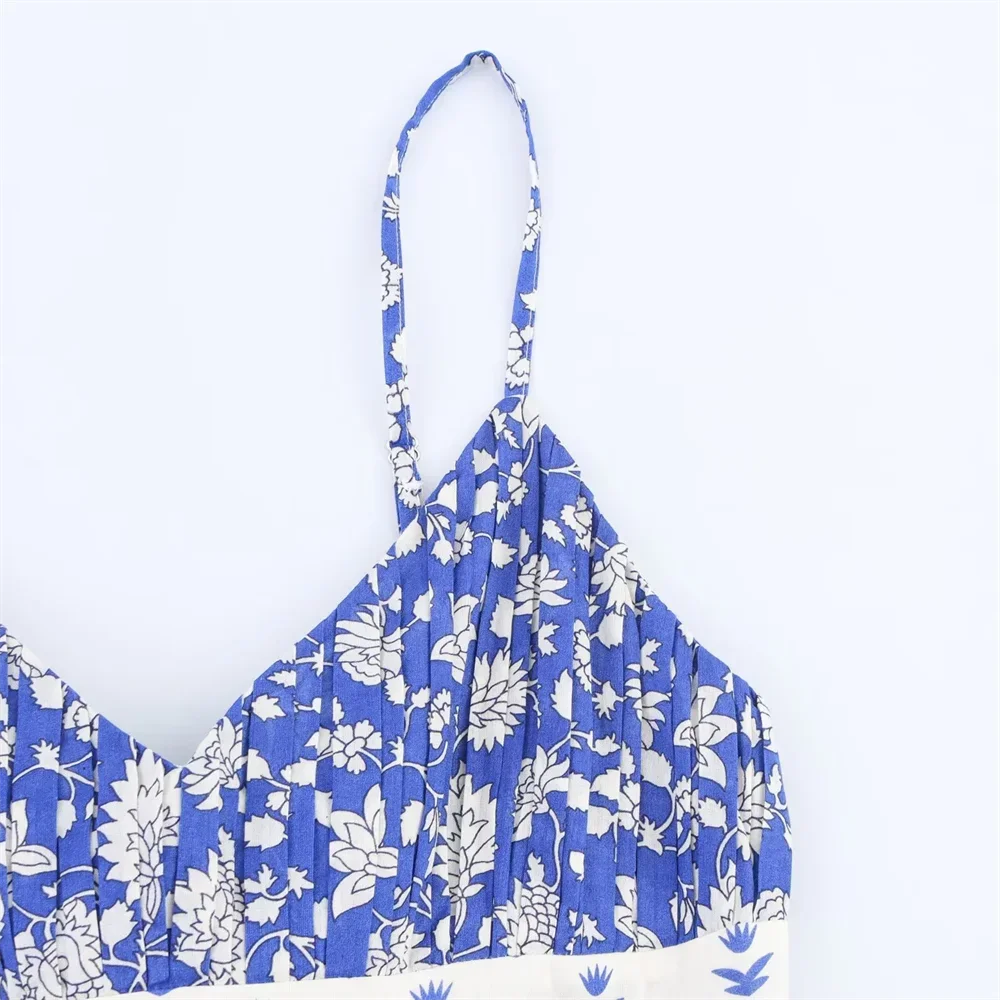 Patchwork impressão em camadas costura profundo decote em v sem costas estilingue vestido floral novas roupas femininas de verão