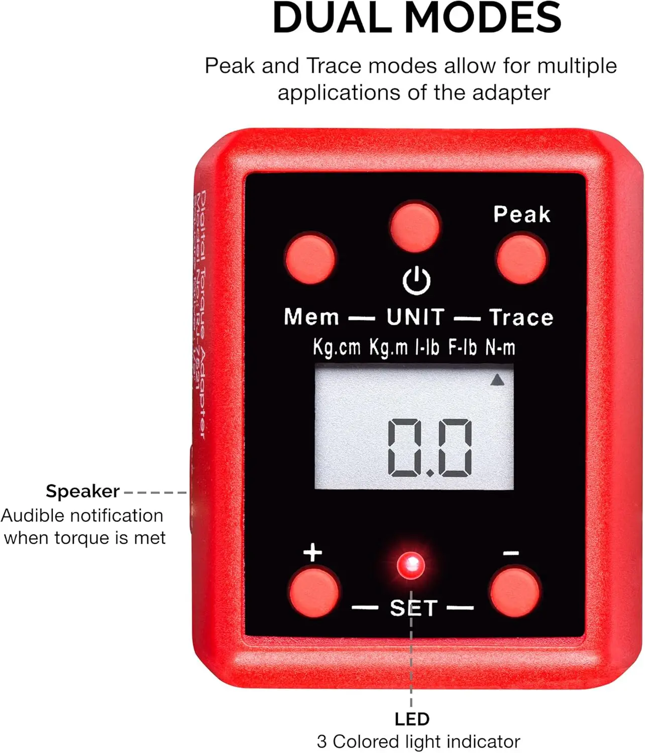 محول عزم الدوران الرقمي، محرك 1/2 بوصة، نطاق 29.5-147.5 قدم-رطل، يحول الشدات إلى أداة عزم الدوران الرقمية مع تنبيه