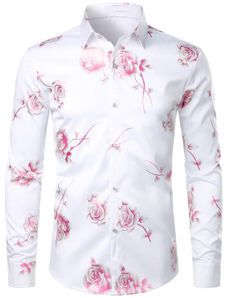 Fashion Men\'s Shirt Flowers 3D Gold Pattern Printing Lapel Button Top Long Sleeve Shirt Clothing Styles Design Comfort Shirts