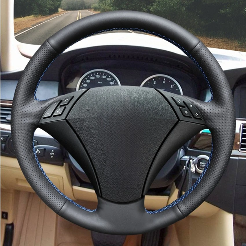 Hand-stitched Black Artificial Leather Steering Wheel Cover for BMW 530 523 523li 525 520li 535 545i E60