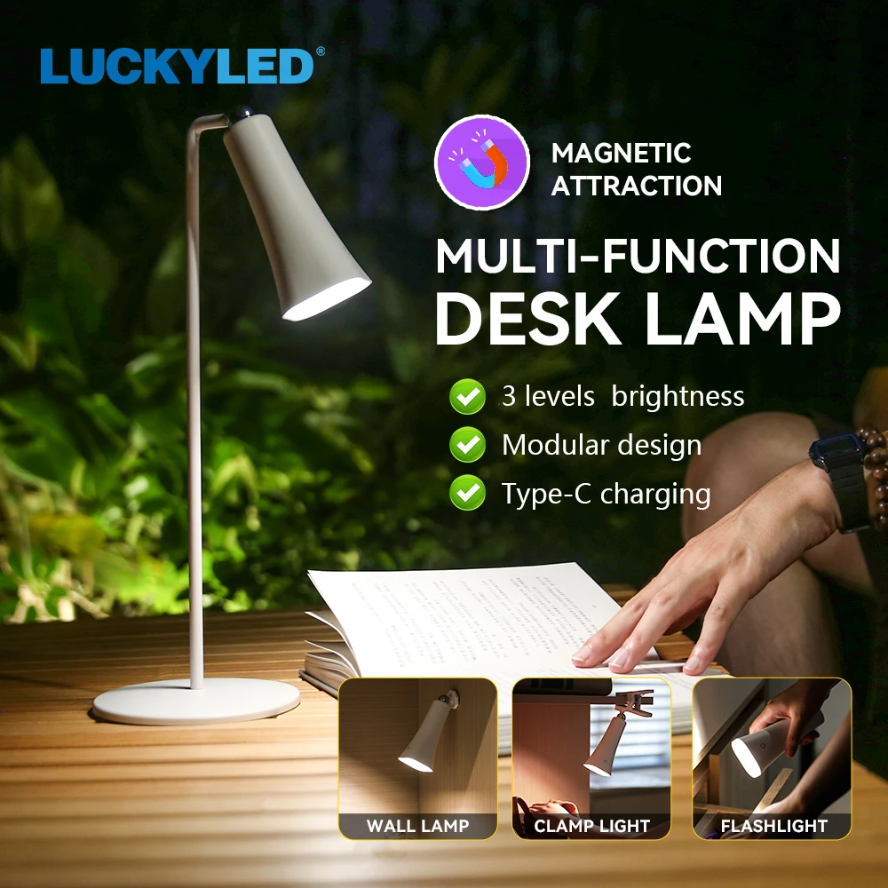 luckyled multifuncoes led desk lamp tipo c recarregavel 4000k lampada de leitura em portatil luz de cabeceira sem fio 01