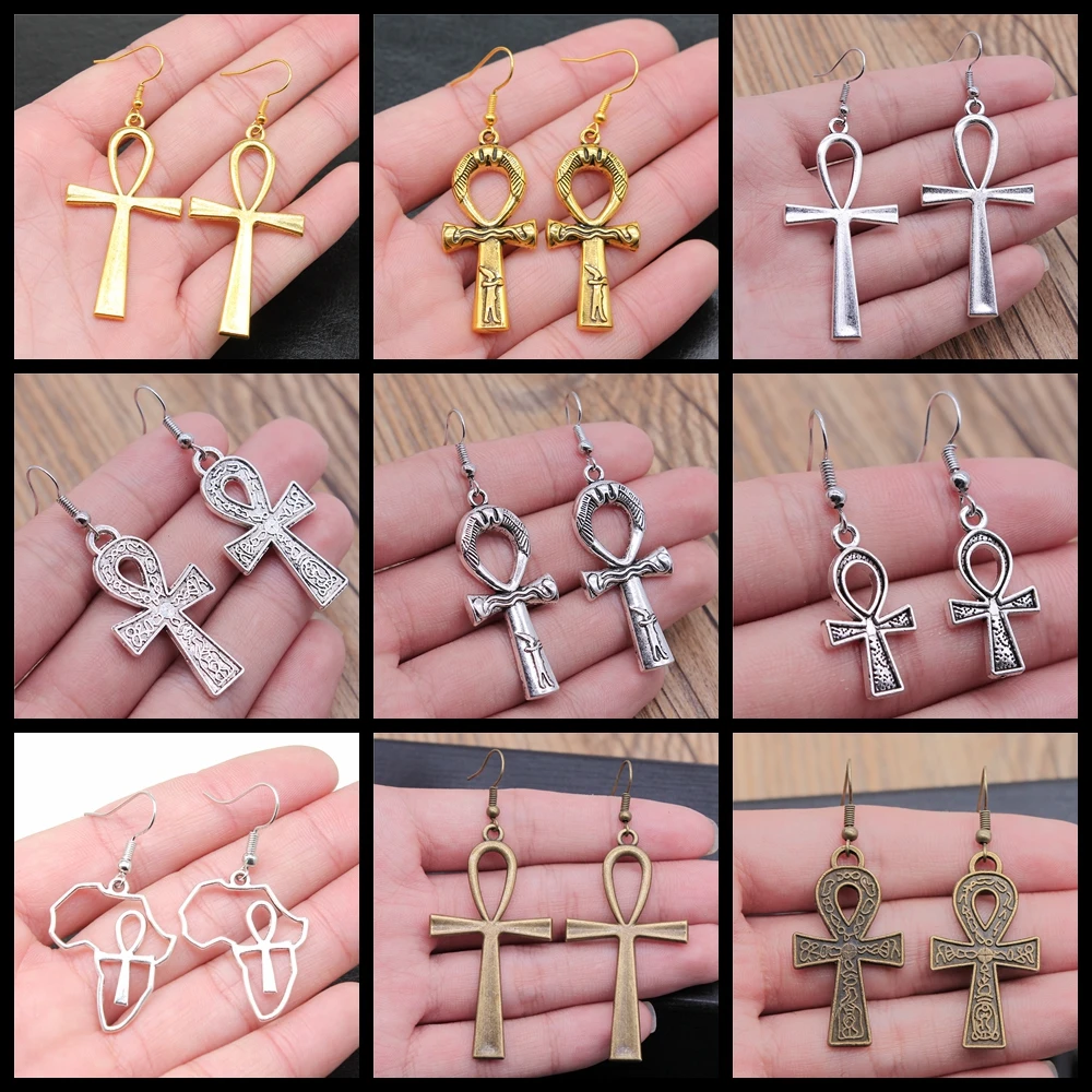 Ancient Egypt Life Key Ankh Cross Earrings Women Vintage Drop Earrings Fashion Handmade Jewelry