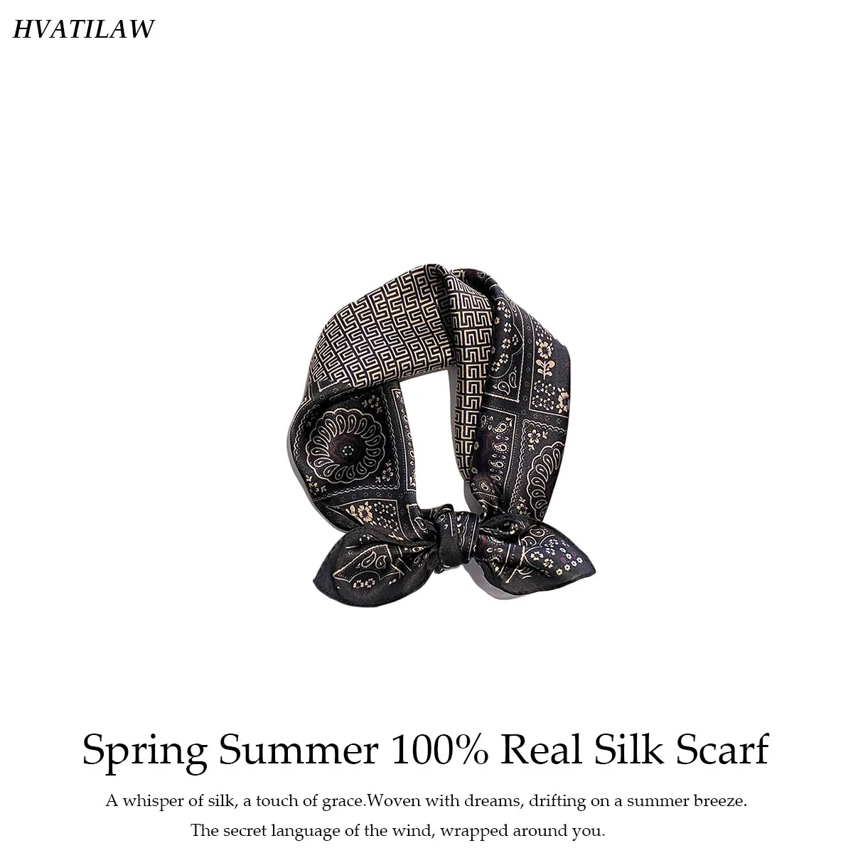 

New 100% Natural Silk Scarf Women Luxury Fashion Hair Foulard Square Beach Shawl Wrap Headband Hijab Poncho Scarves Bandana 53cm