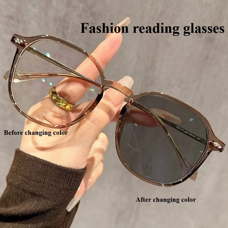 Modetrend Lesebrille Photochrome Damen Anti-Blaulicht-Brille Vielseitige Blumenbrille mit großem Rahmen
