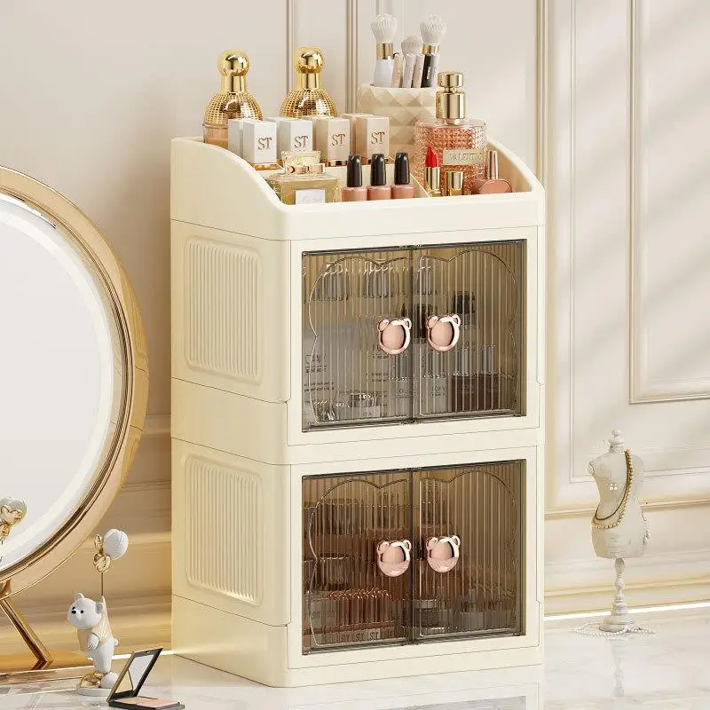 Luxury Home Use Cosmetic Storage Box Desktop Makeup Desk Skincare Product Organizer Dustproof Drawer Jewelry Box Plastic Mate...