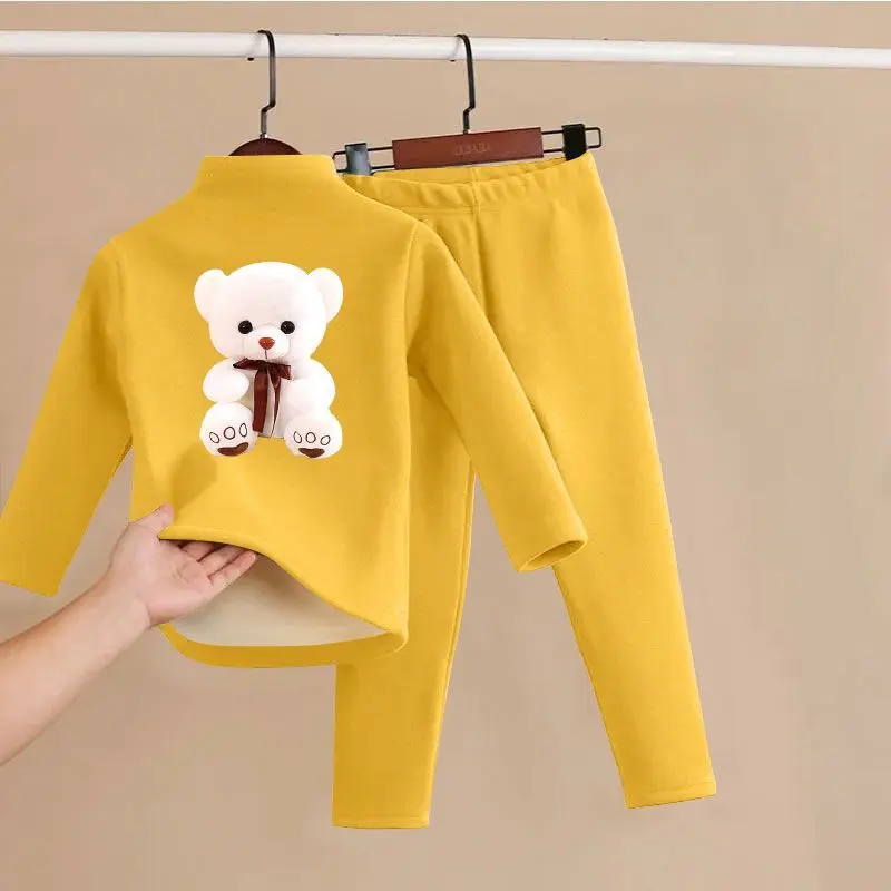 Children\'s Winter Fleece Clothes Set Cotton Warm Casual Middle Large Kids Underwear Home Wear Two-piece Set Pajamas