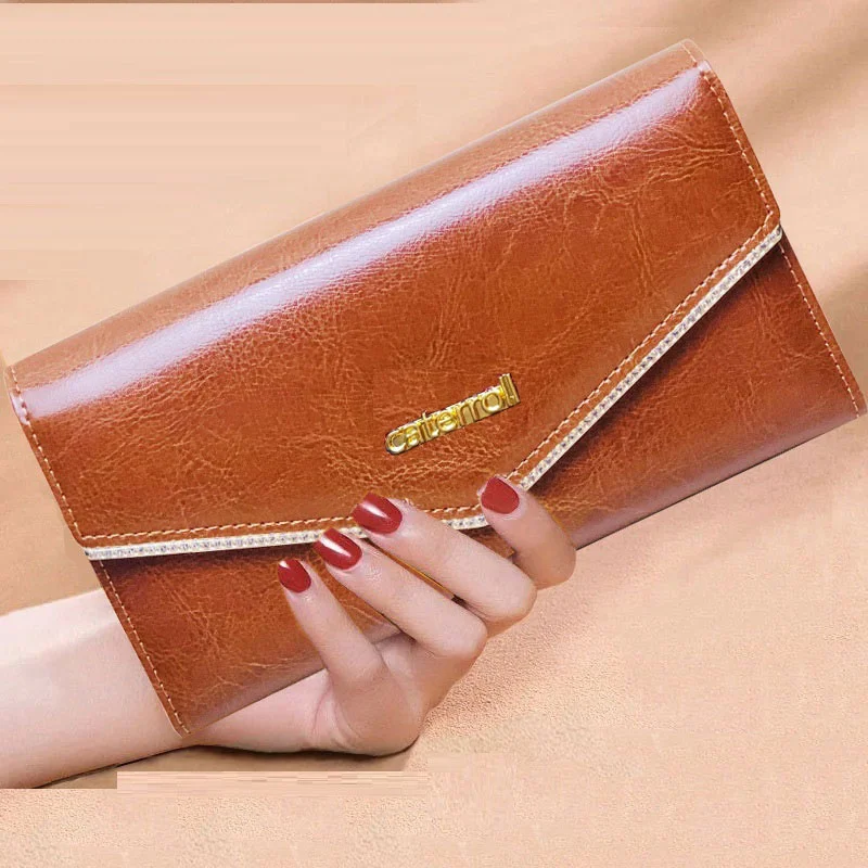 

Держатель RFID-карты, женский кошелек из масляного воска, кошелек из коровьей кожи, противоугонная щетка, длинный женский клатч с коробкой