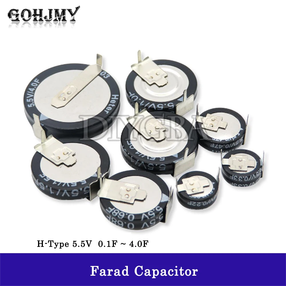 1PCS Supercapacitor H-Type 5.5V 0.1F 0.22F 0.33F 0.47F 0.68F 1F 1.5F 4F Super Farad Capacitor Button Capacitance 1.0F 4.0F