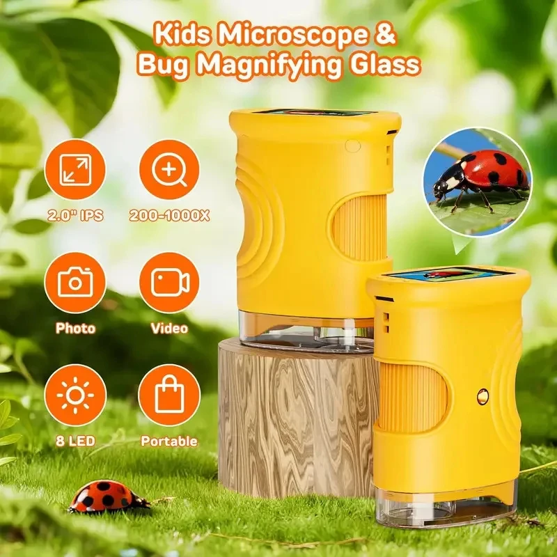 1000X Handheld Digital Microscope for Kids Pocket Microscope with 2.0